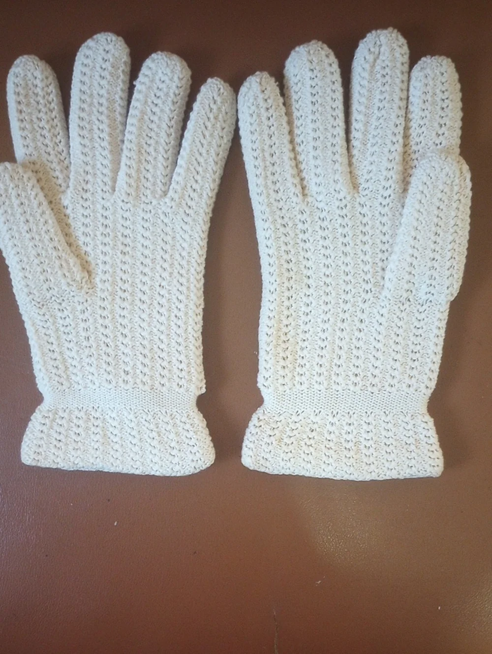 LIKE NEW Vintage Neutral Cream Cotton Gloves w/ Wool Lining, WPL 8134, Sz Medium